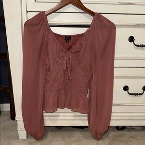 Express Mauve Long-Sleeve Smocked Peasant Blouse
